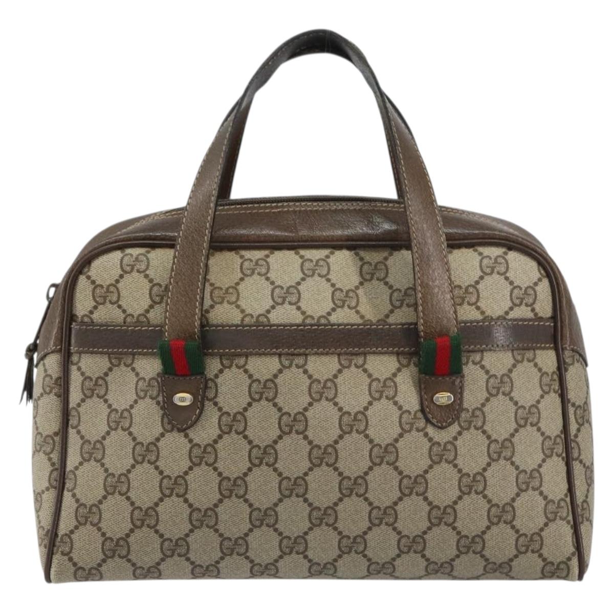 GUCCI GG Supreme Web Sherry Line Hand Bag PVC Beige Gold 39 02 053 Auth BA8629