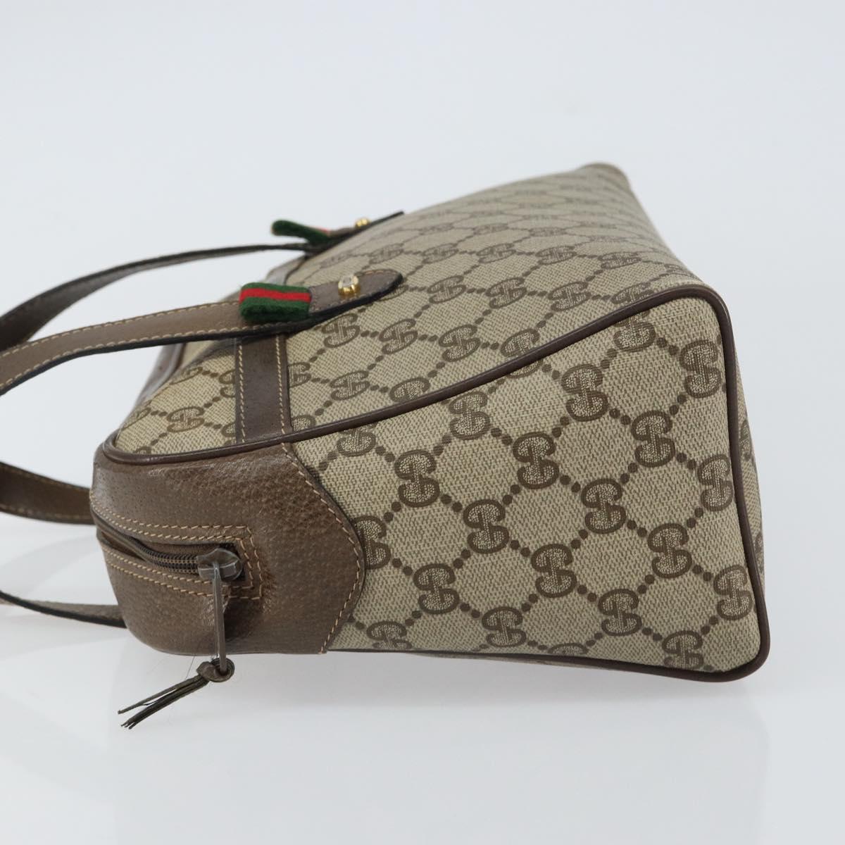 GUCCI GG Supreme Web Sherry Line Hand Bag PVC Beige Gold 39 02 053 Auth BA8629