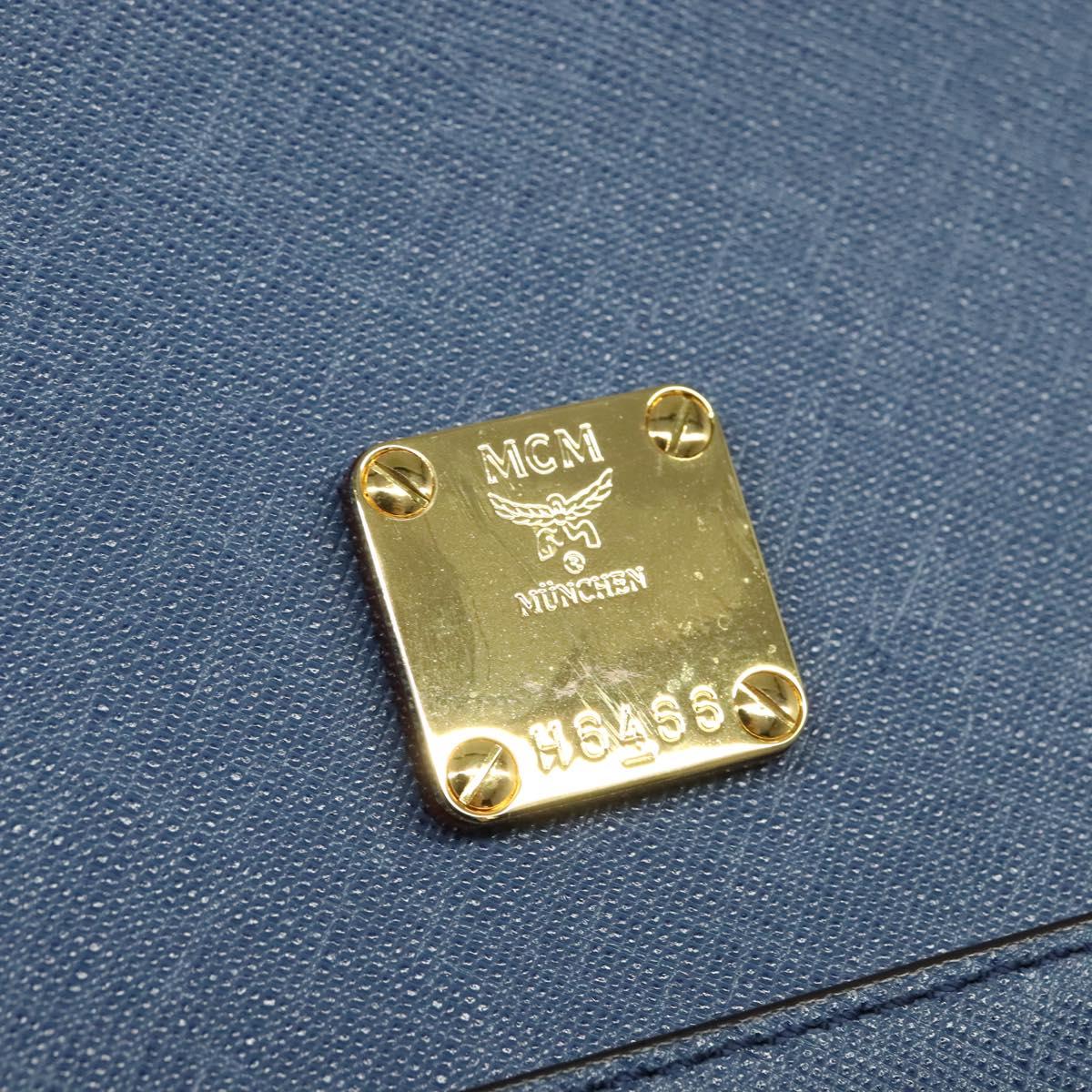 MCM Hand Bag Safiano leather 2way Blue Gold Auth BA863