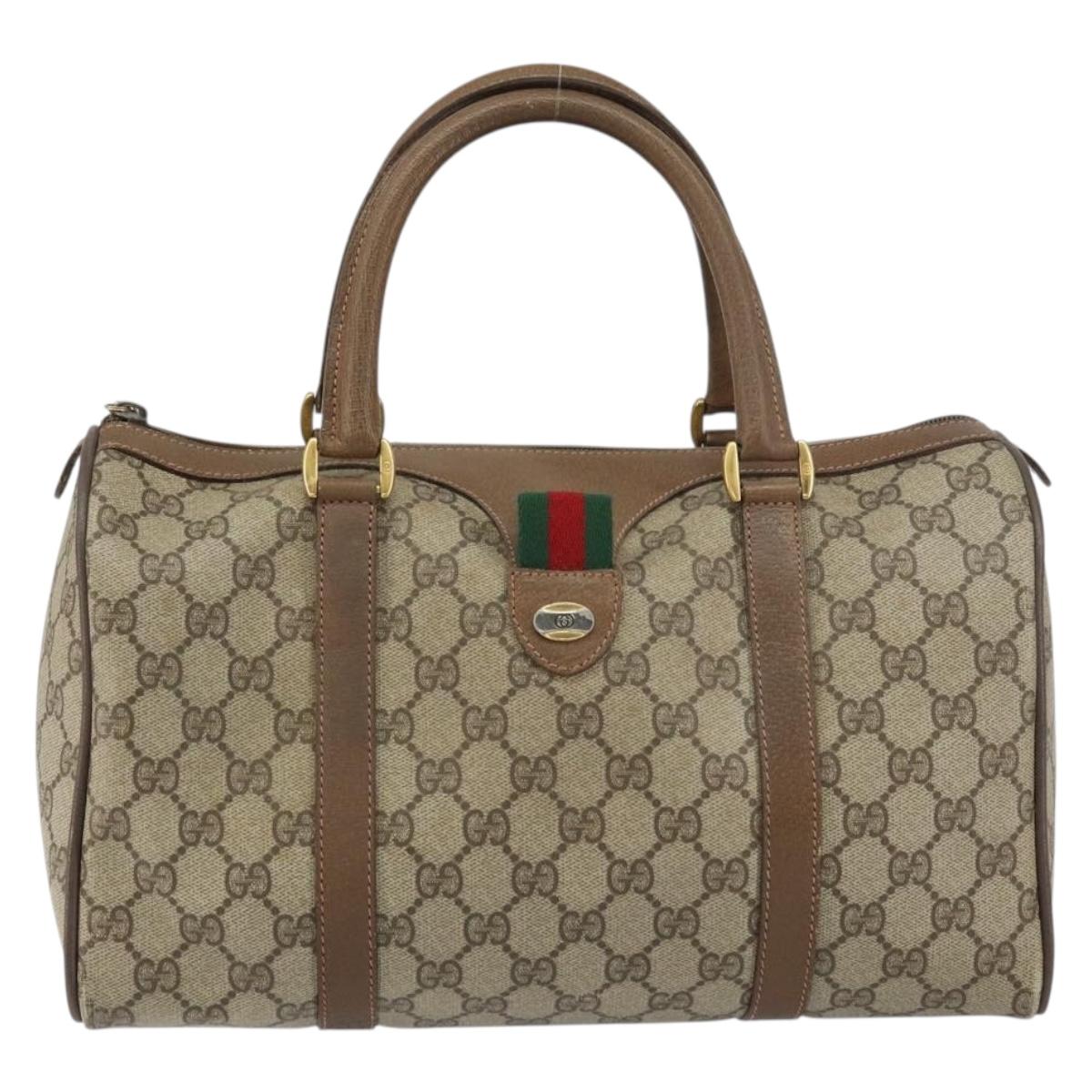 GUCCI GG Supreme Web Sherry Line Boston Bag PVC Beige Gold 39 02 007 Auth BA8630