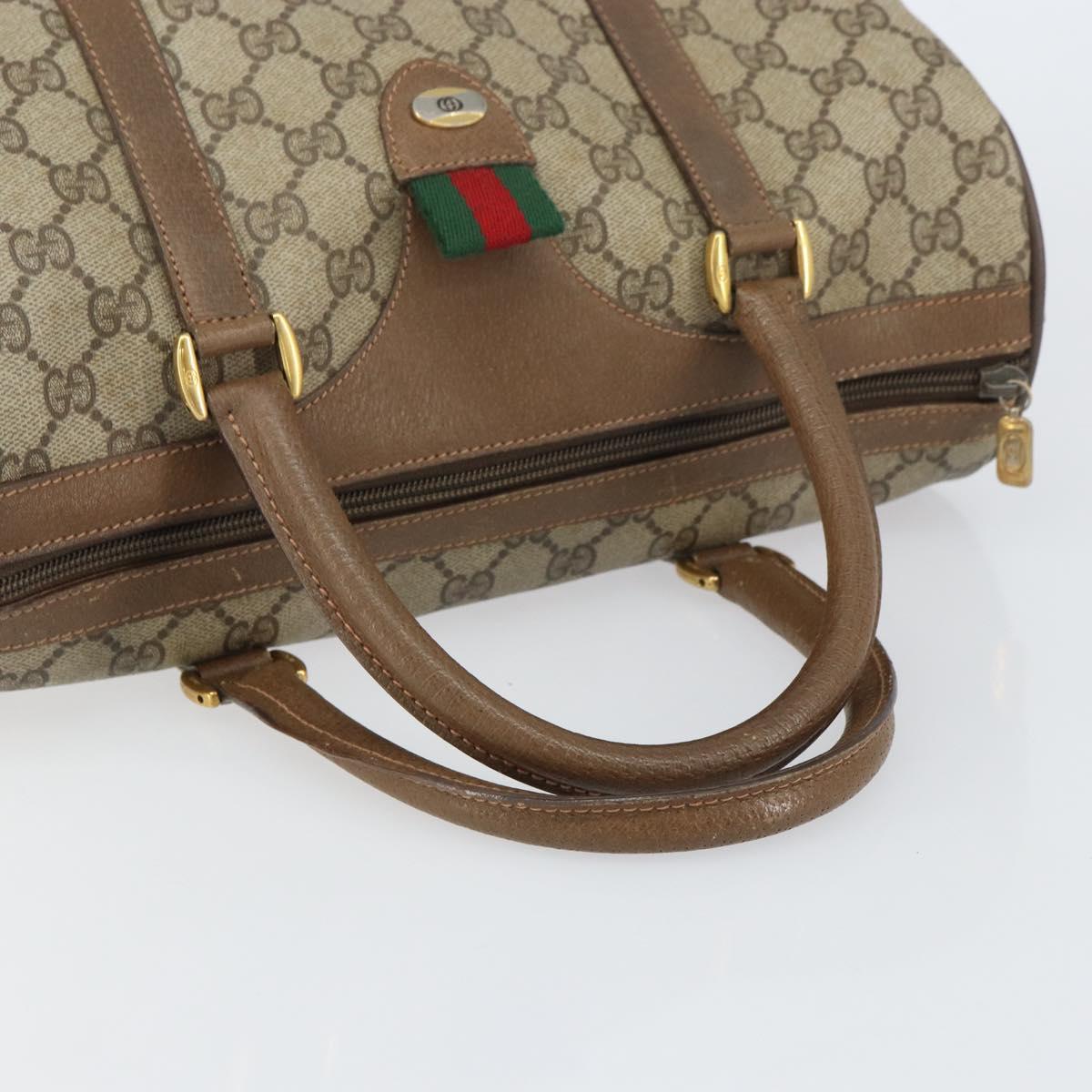 GUCCI GG Supreme Web Sherry Line Boston Bag PVC Beige Gold 39 02 007 Auth BA8630