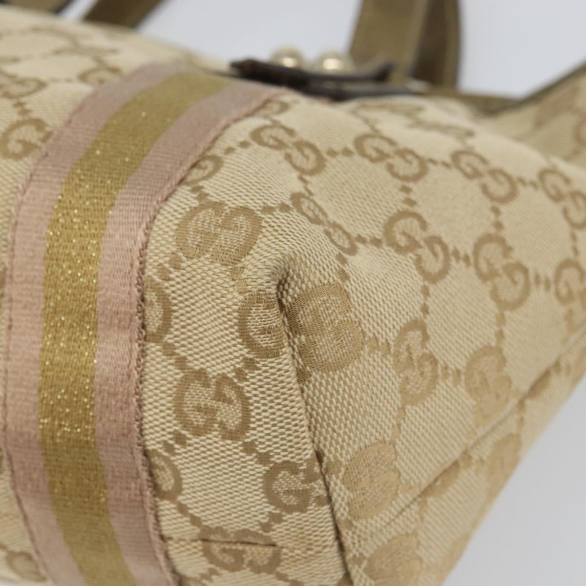 GUCCI GG Canvas Sherry Line Hand Bag Beige Gold 139261 Auth BA8631