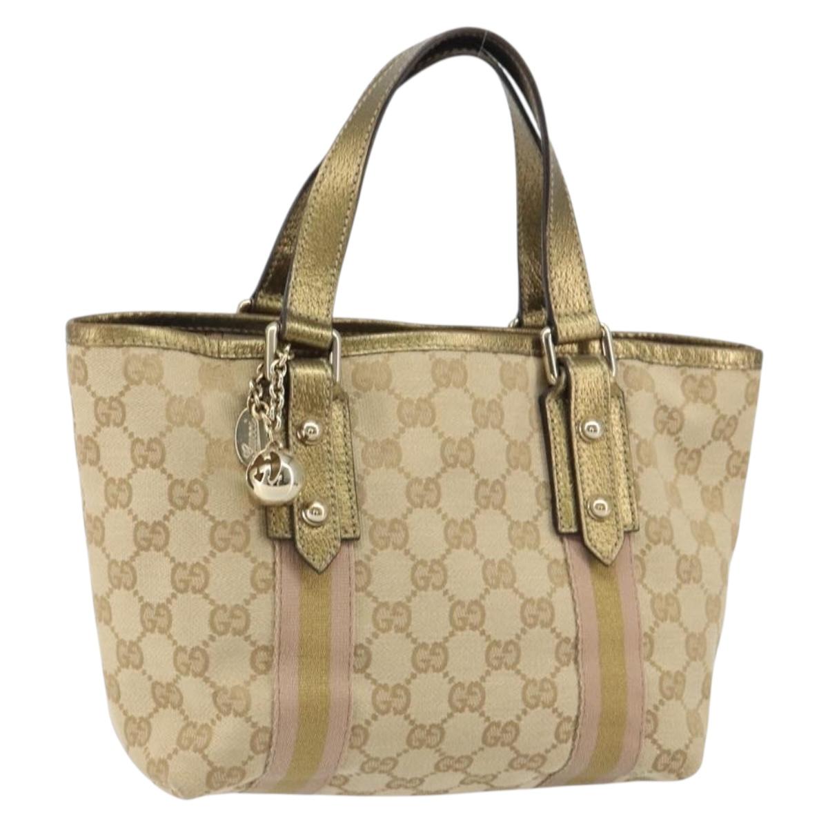 GUCCI GG Canvas Sherry Line Hand Bag Beige Gold 139261 Auth BA8631