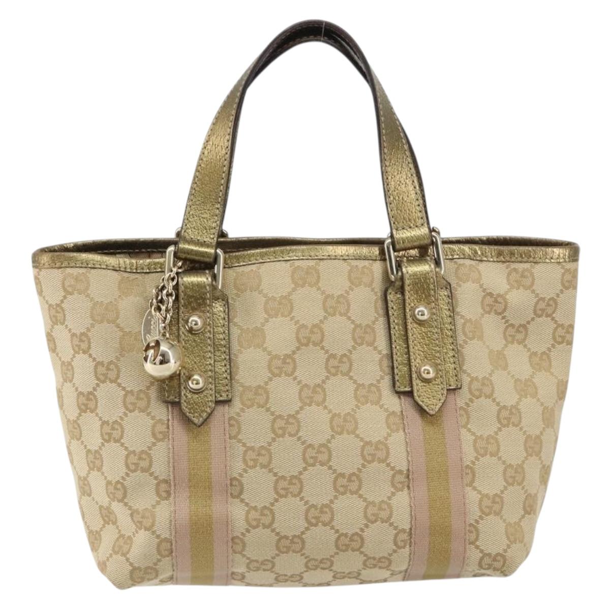 GUCCI GG Canvas Sherry Line Hand Bag Beige Gold 139261 Auth BA8631