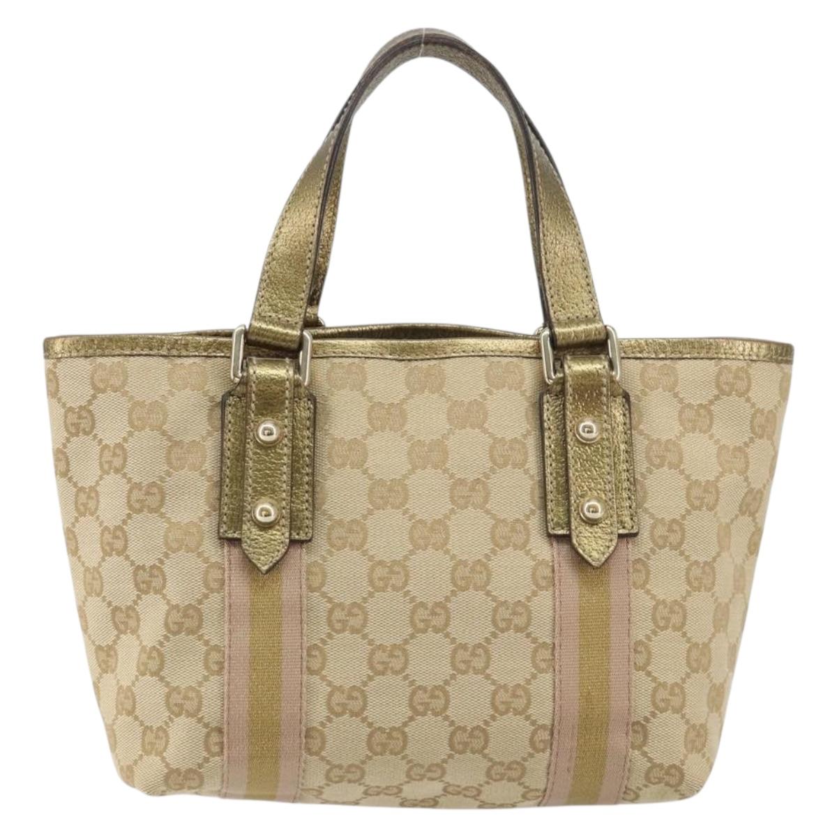 GUCCI GG Canvas Sherry Line Hand Bag Beige Gold 139261 Auth BA8631