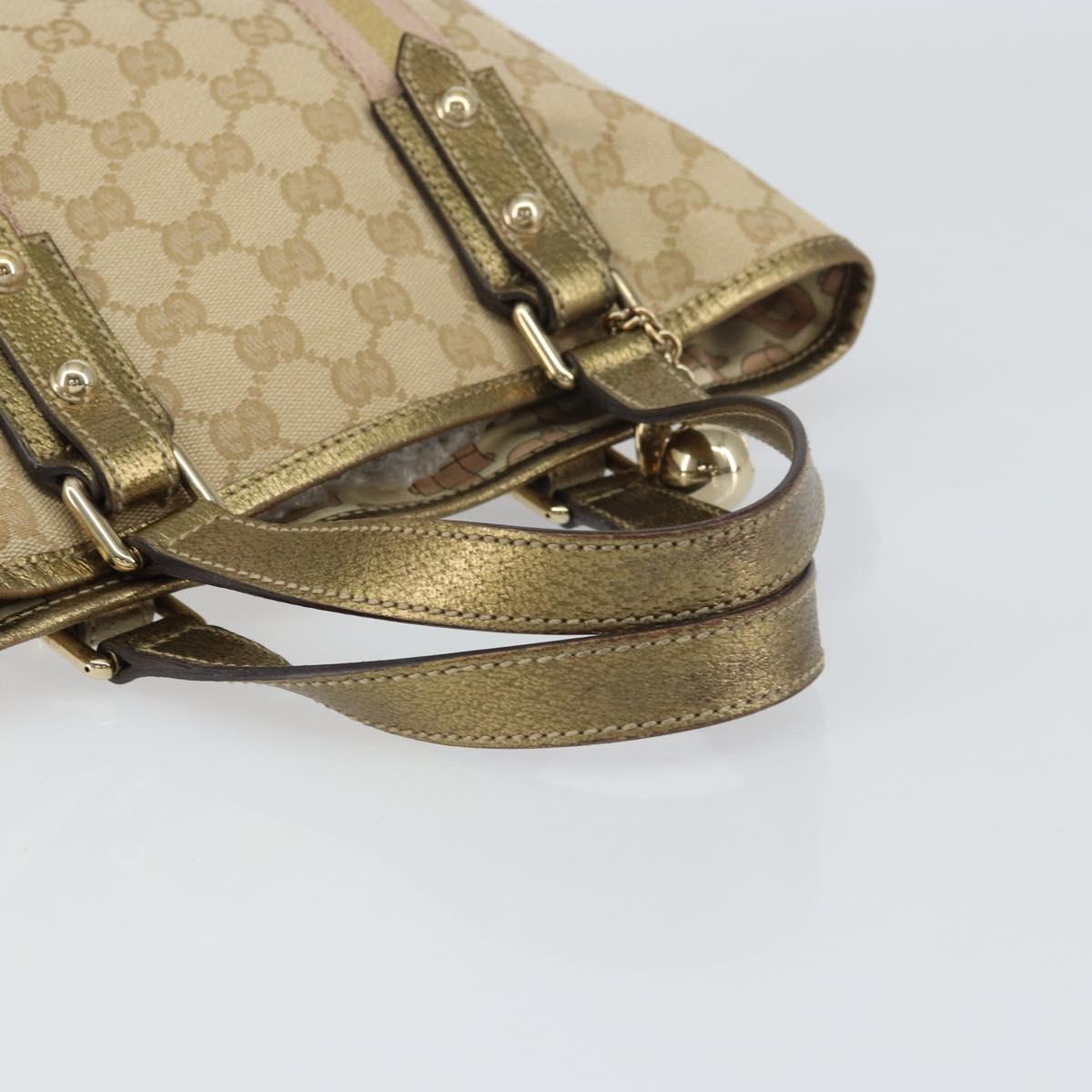 GUCCI GG Canvas Sherry Line Hand Bag Beige Gold 139261 Auth BA8631