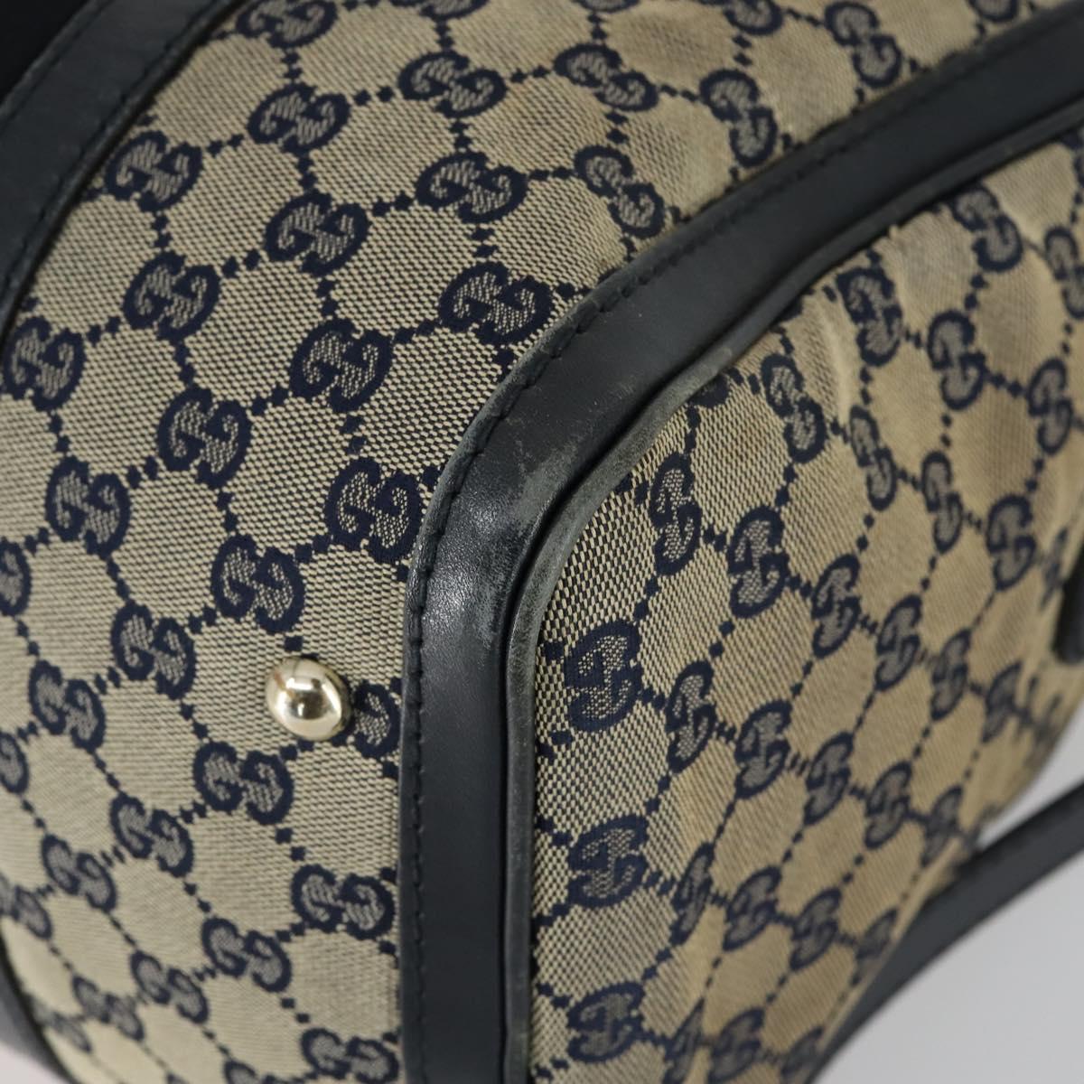 GUCCI GG Canvas Sherry Line Boston Bag 2way Navy Gold 247205 Auth BA8634
