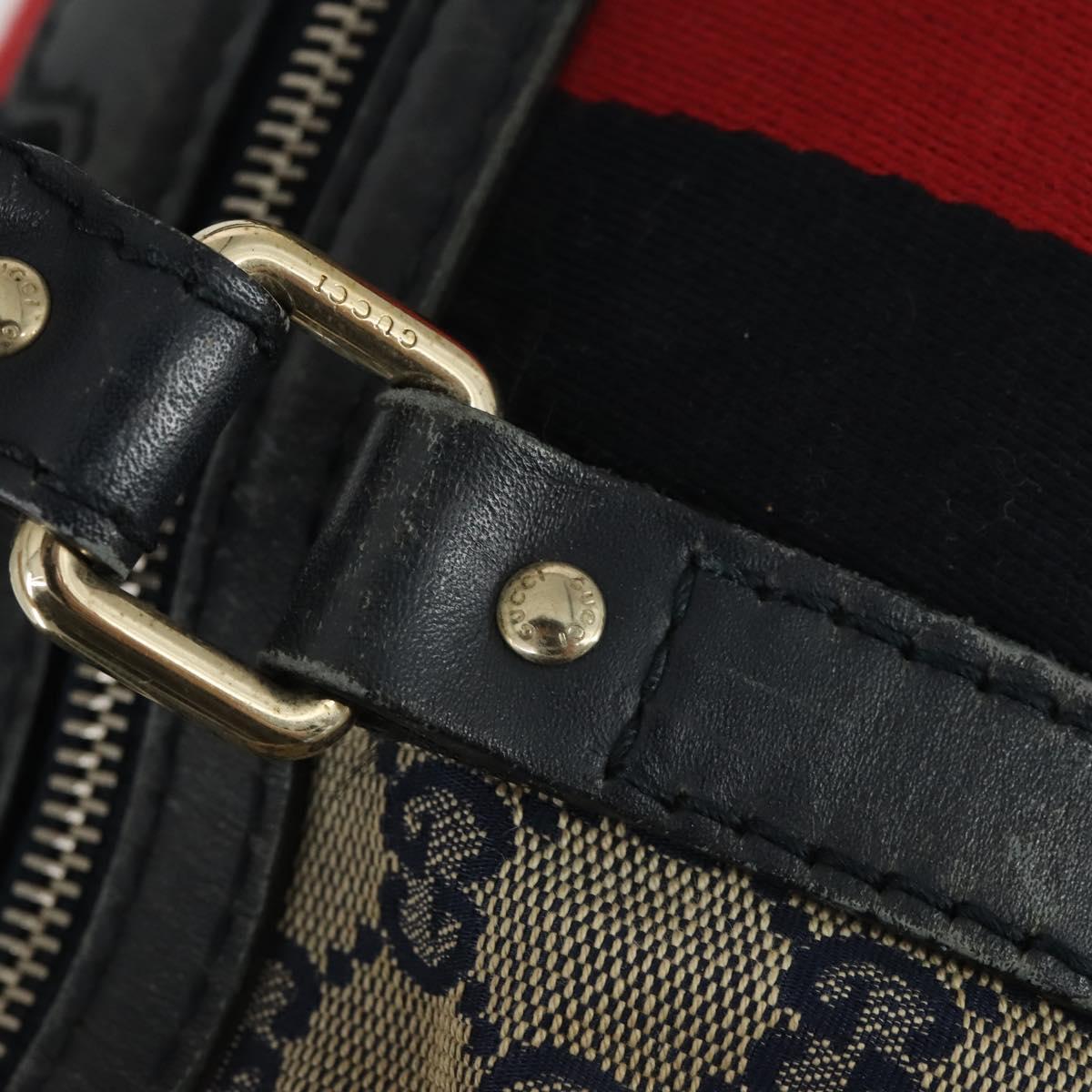GUCCI GG Canvas Sherry Line Boston Bag 2way Navy Gold 247205 Auth BA8634