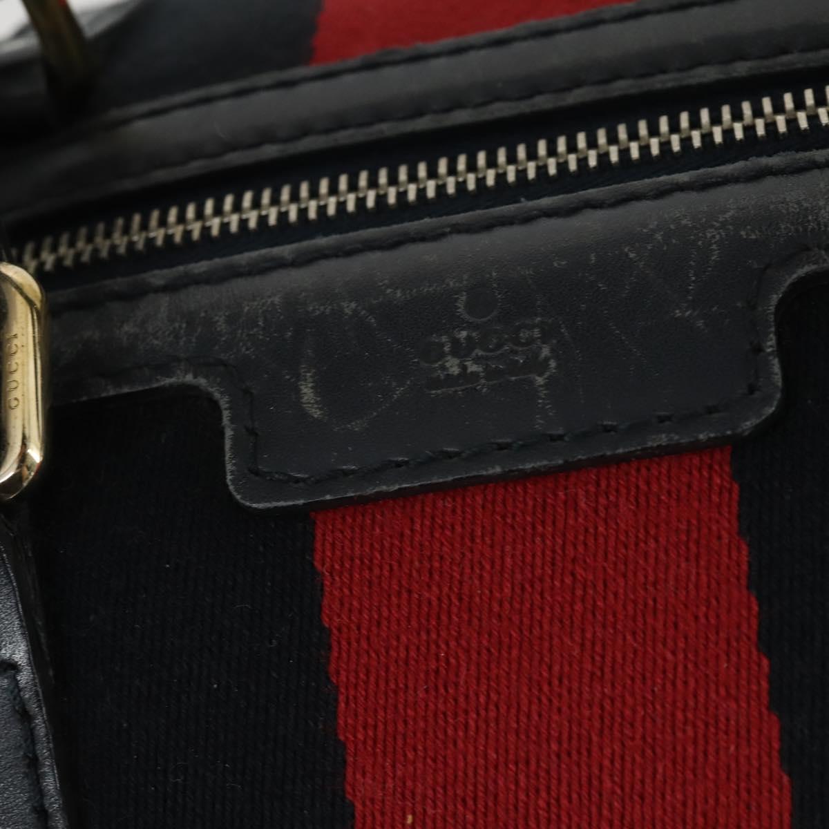 GUCCI GG Canvas Sherry Line Boston Bag 2way Navy Gold 247205 Auth BA8634