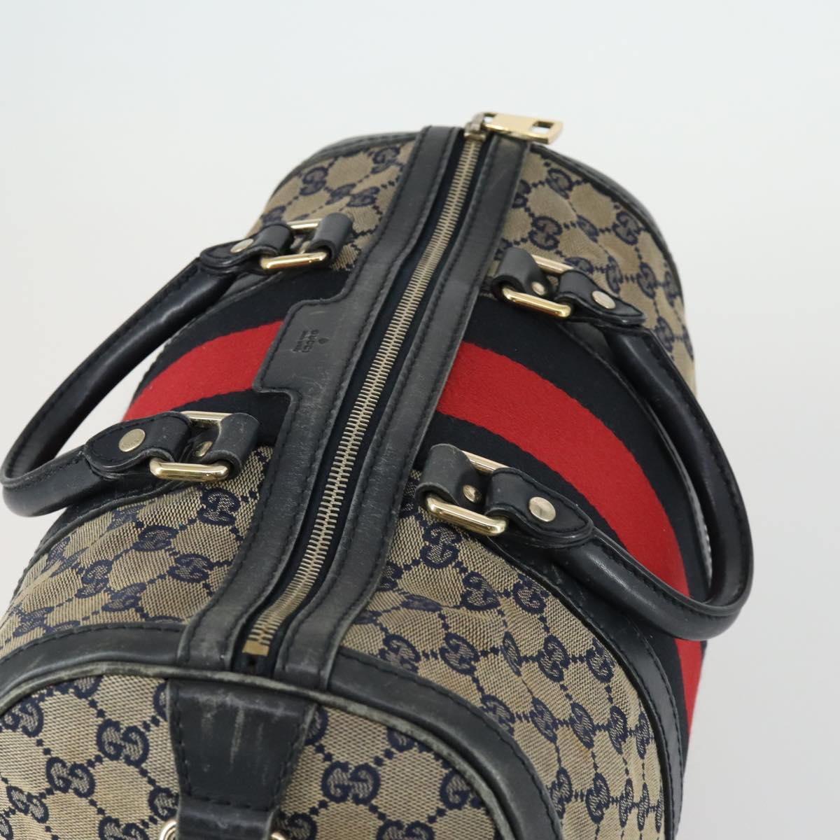 GUCCI GG Canvas Sherry Line Boston Bag 2way Navy Gold 247205 Auth BA8634