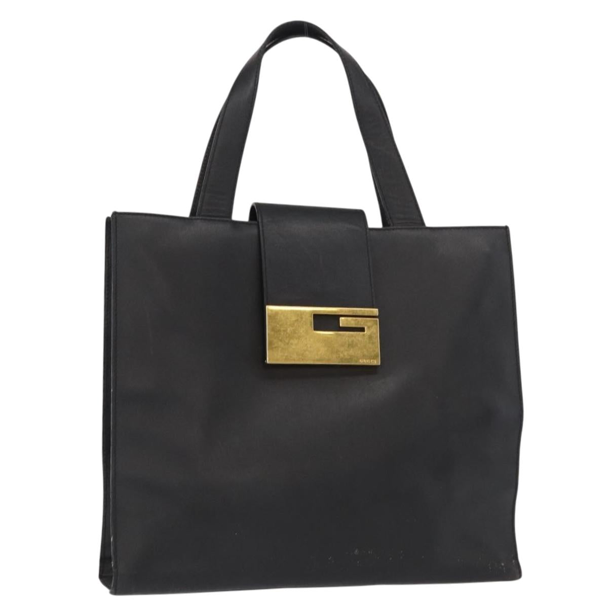 GUCCI Hand Bag Leather Black Gold Auth BA8636