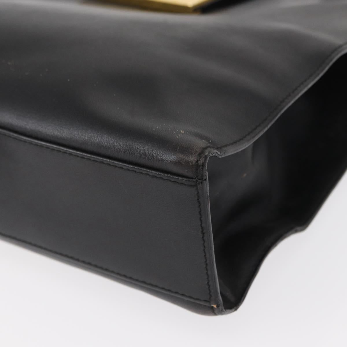 GUCCI Hand Bag Leather Black Gold Auth BA8636