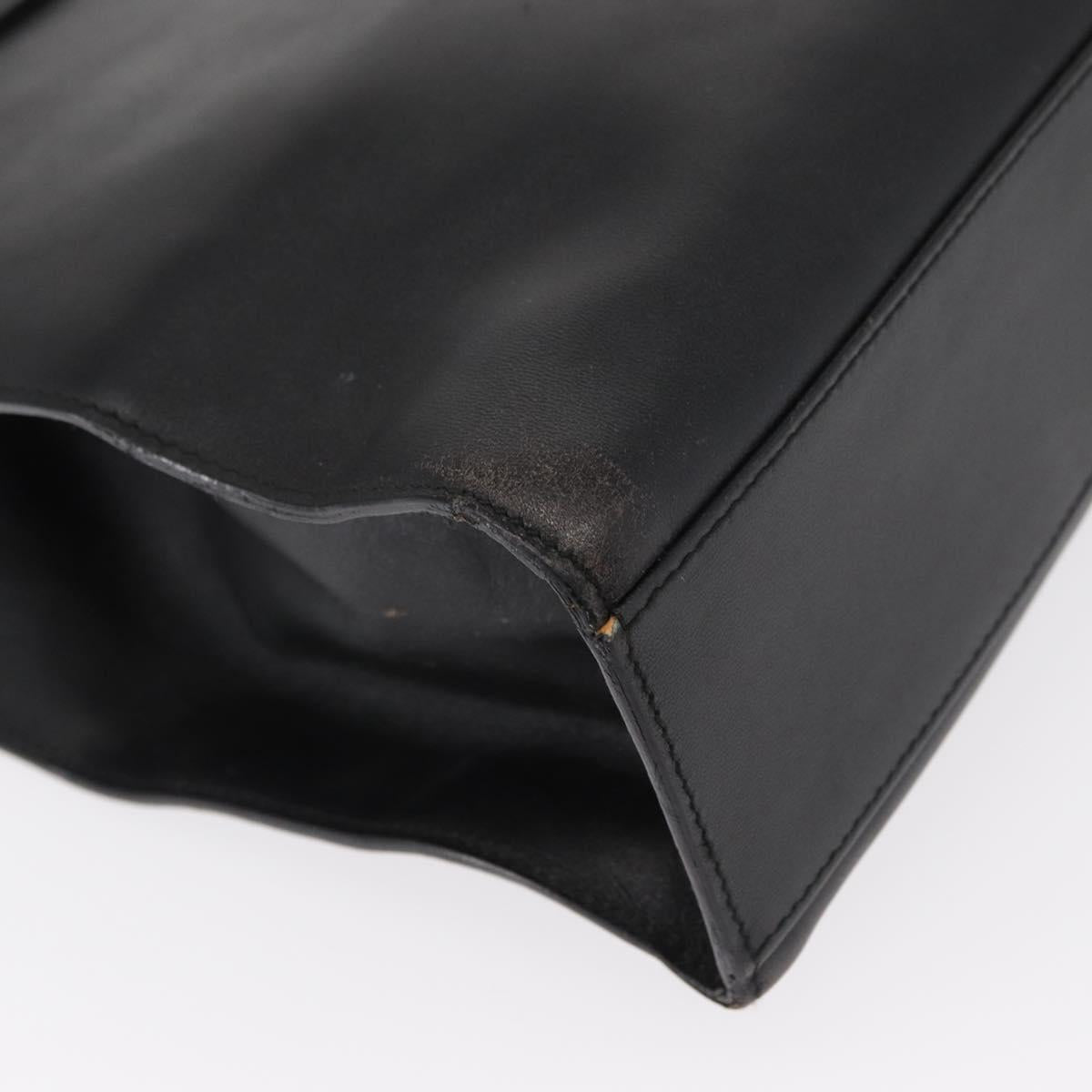 GUCCI Hand Bag Leather Black Gold Auth BA8636