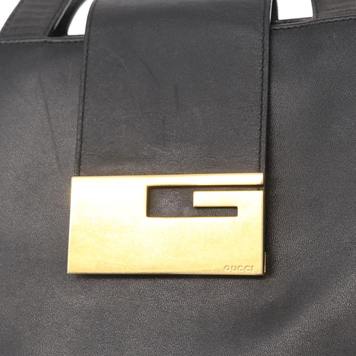 GUCCI Hand Bag Leather Black Gold Auth BA8636