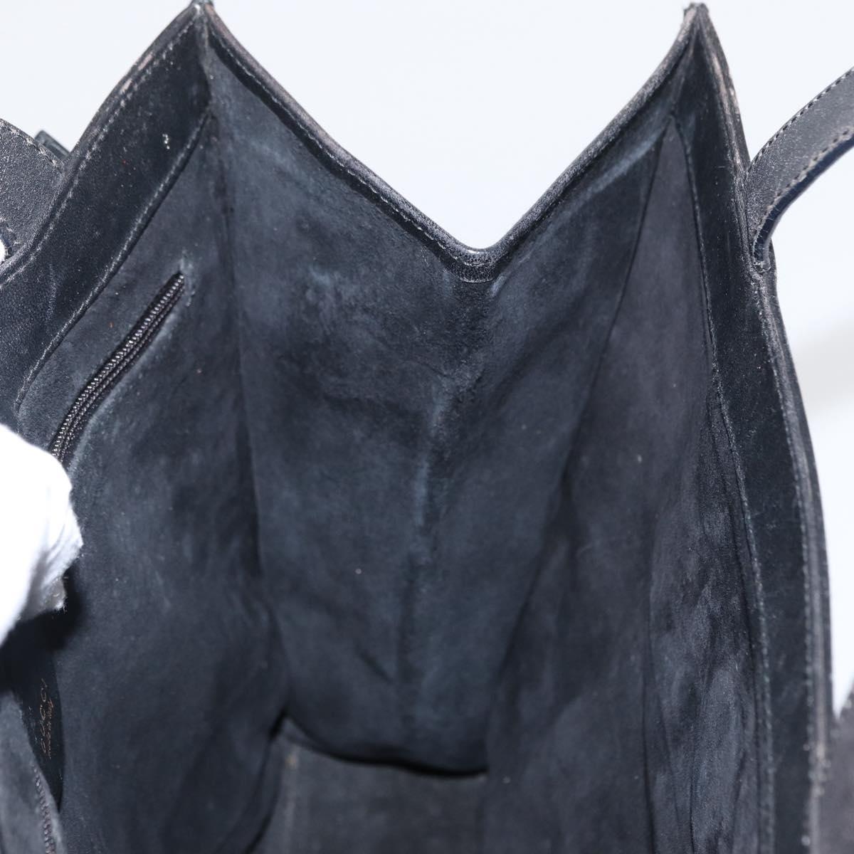 GUCCI Hand Bag Leather Black Gold Auth BA8636