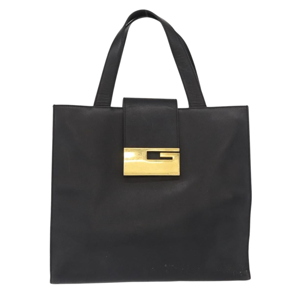 GUCCI Hand Bag Leather Black Gold Auth BA8636