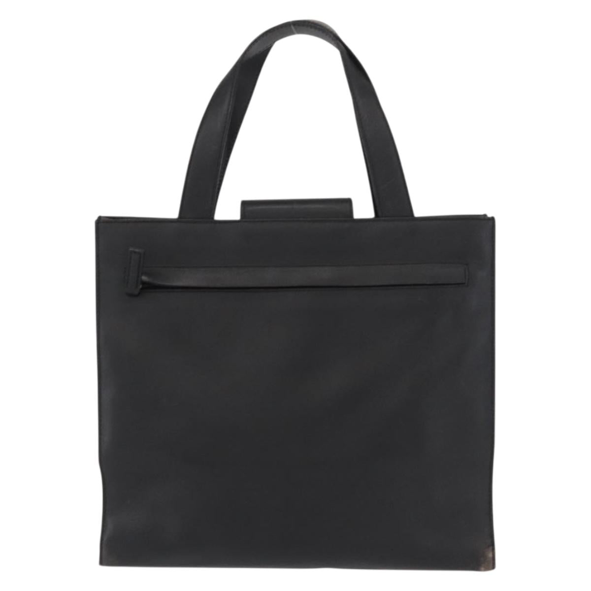 GUCCI Hand Bag Leather Black Gold Auth BA8636