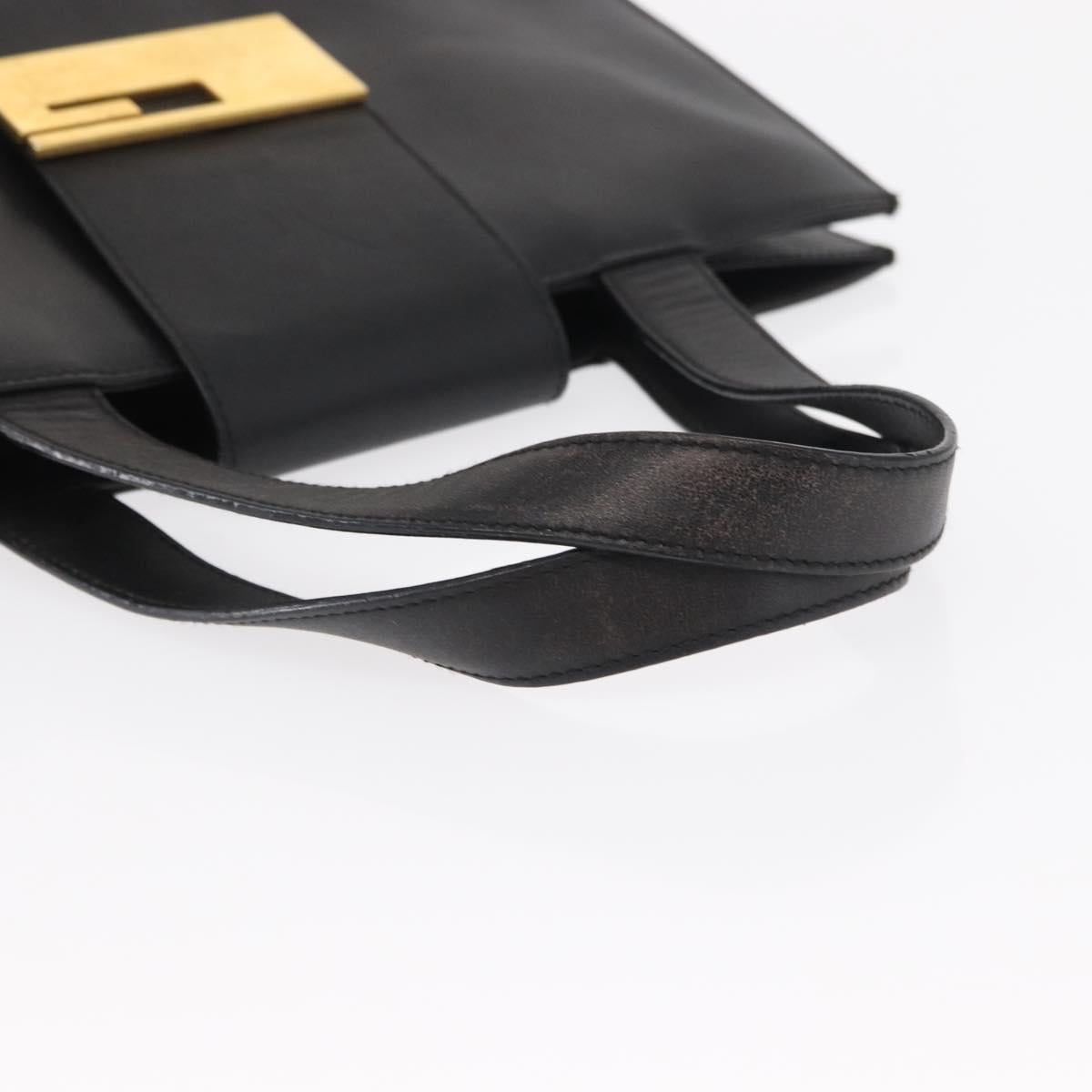 GUCCI Hand Bag Leather Black Gold Auth BA8636