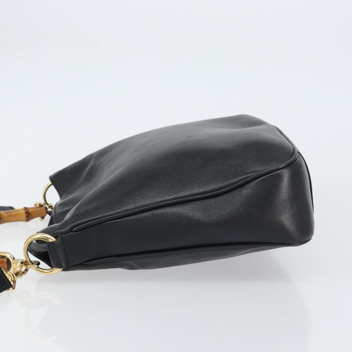 GUCCI Bamboo Hand Bag Leather 2way Black Gold 001 1998 1638 Auth BA8637