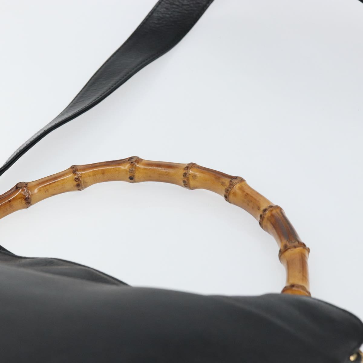 GUCCI Bamboo Hand Bag Leather 2way Black Gold 001 1998 1638 Auth BA8637