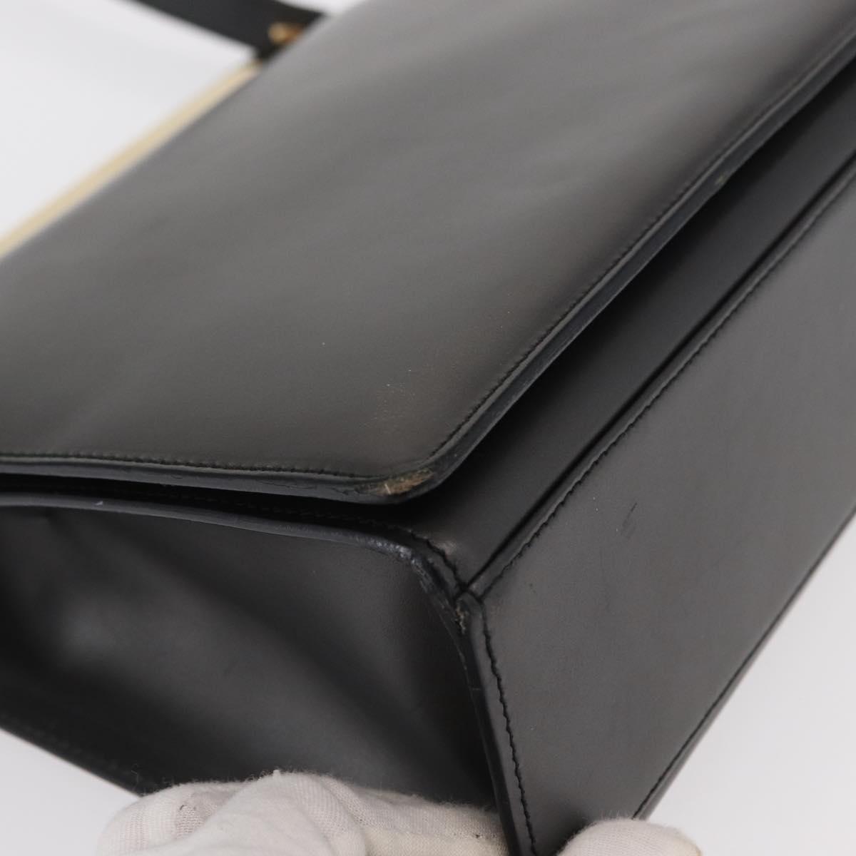 GUCCI Shoulder Bag Leather Black Gold Auth BA8638