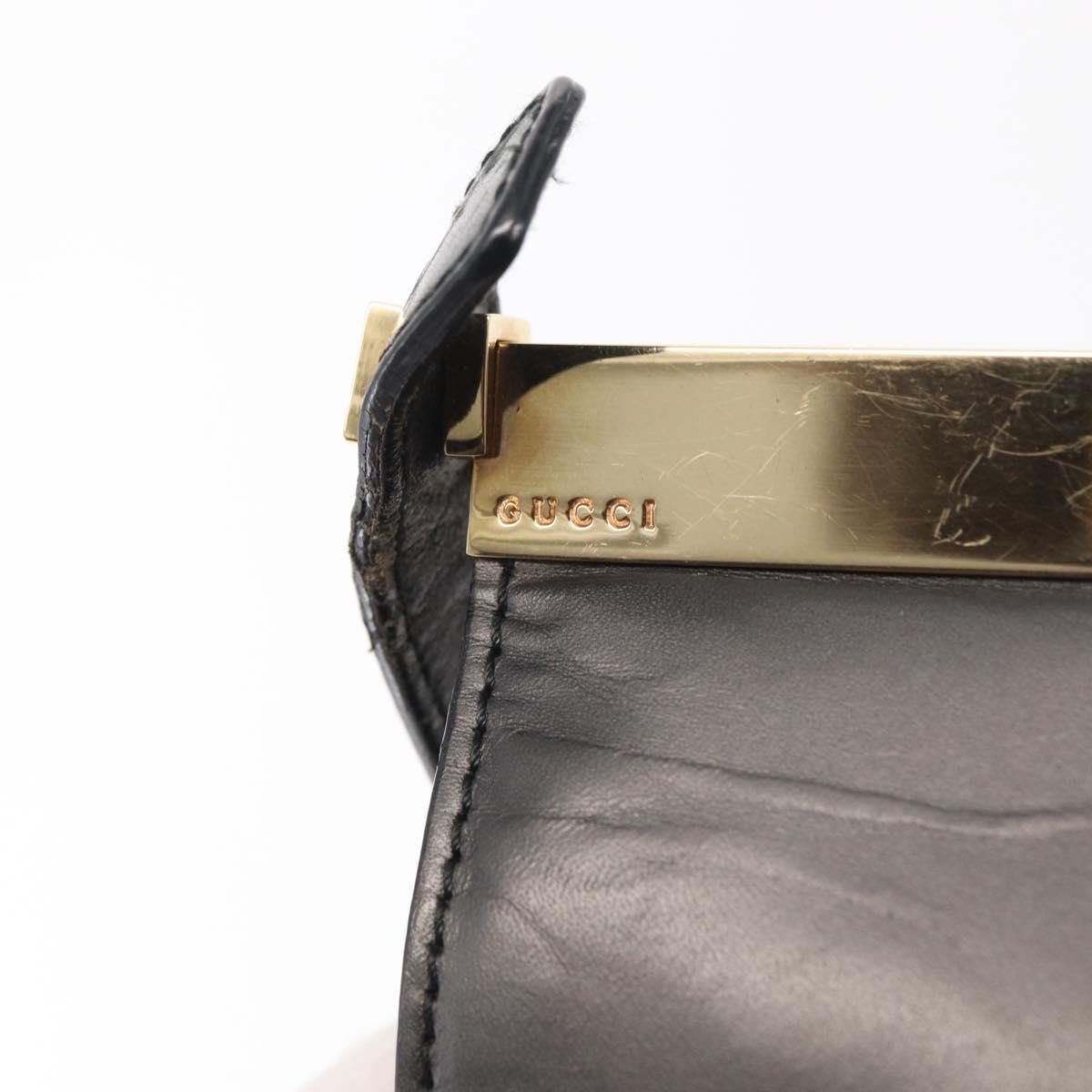 GUCCI Shoulder Bag Leather Black Gold Auth BA8638