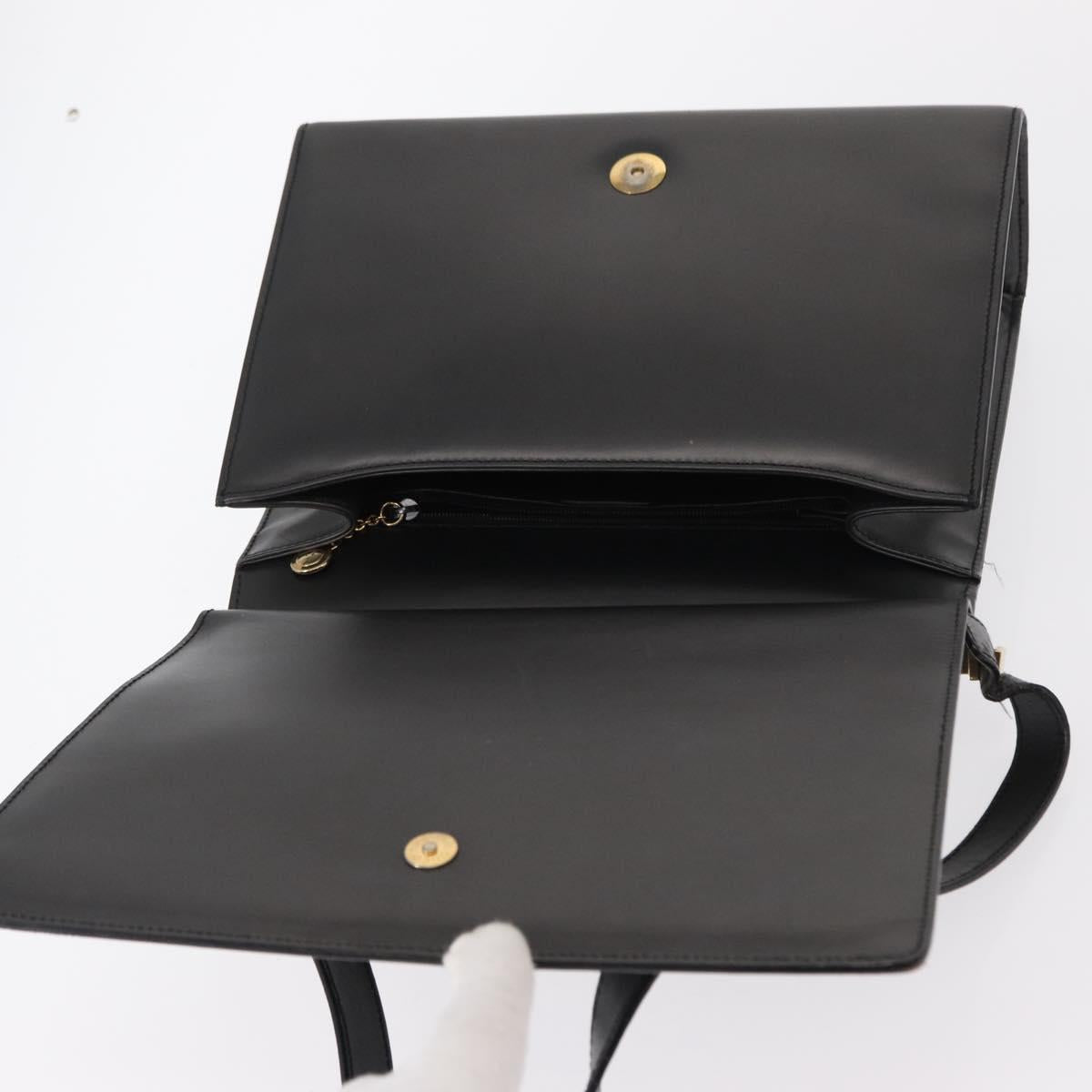 GUCCI Shoulder Bag Leather Black Gold Auth BA8638