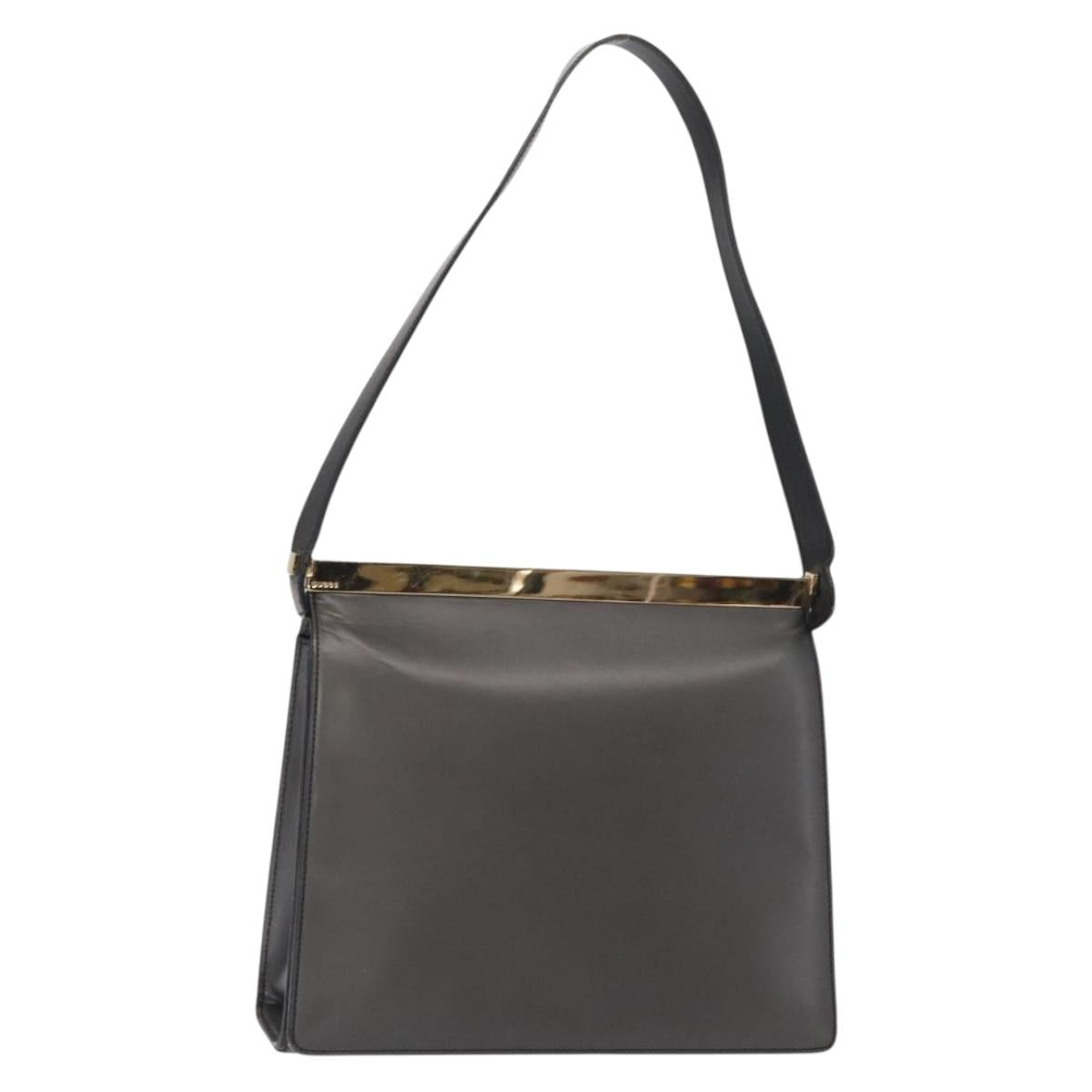 GUCCI Shoulder Bag Leather Black Gold Auth BA8638