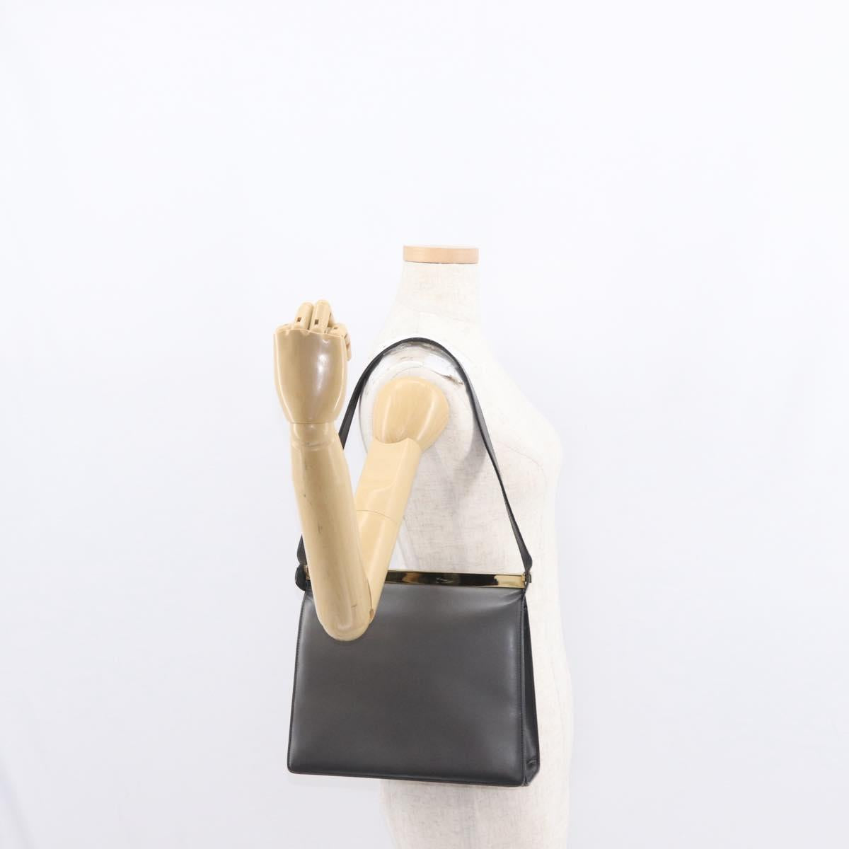 GUCCI Shoulder Bag Leather Black Gold Auth BA8638