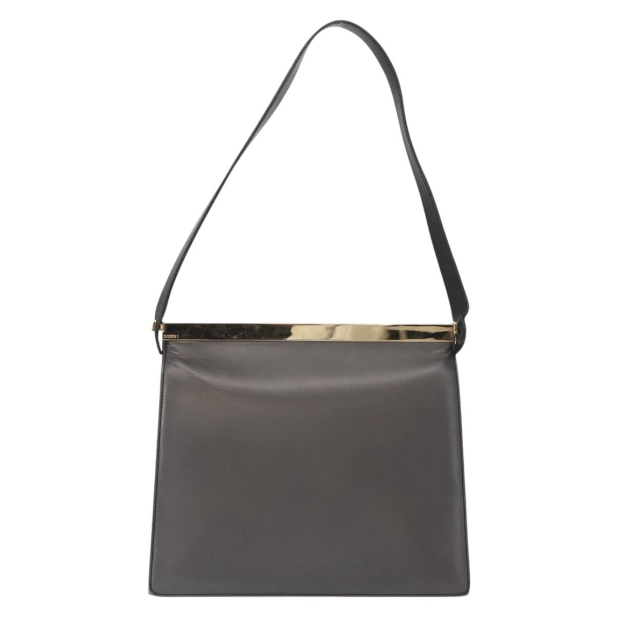 GUCCI Shoulder Bag Leather Black Gold Auth BA8638