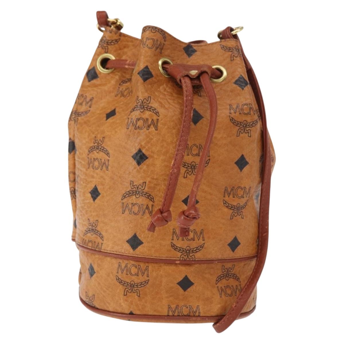 MCM Logogram Vicetos Shoulder Bag PVC Leather Brown Gold Auth BA8641