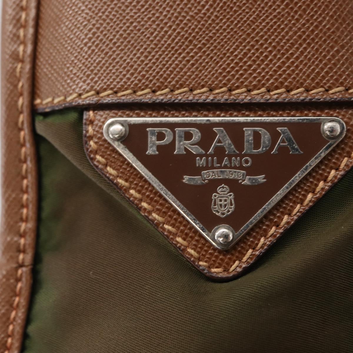 PRADA Shoulder Bag Nylon Khaki Silver Auth BA8644