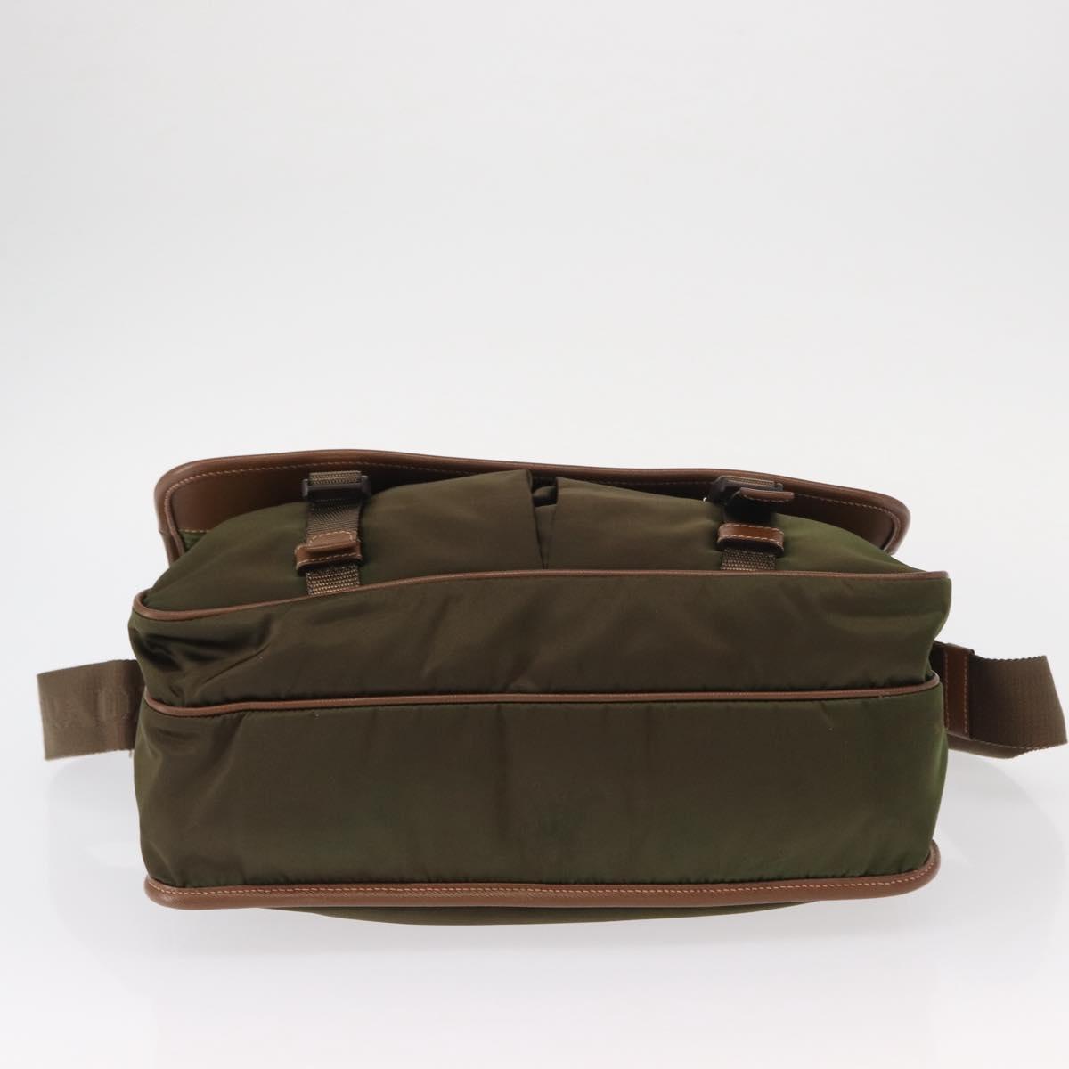 PRADA Shoulder Bag Nylon Khaki Silver Auth BA8644