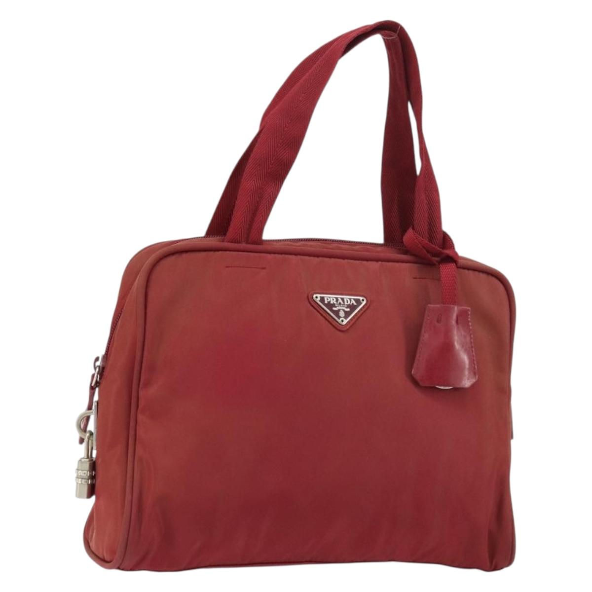 PRADA Hand Bag Nylon Red Silver Auth BA8645