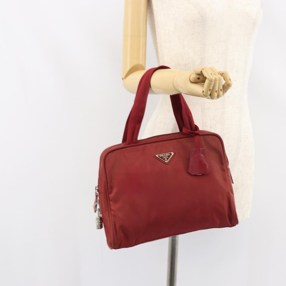 PRADA Hand Bag Nylon Red Silver Auth BA8645