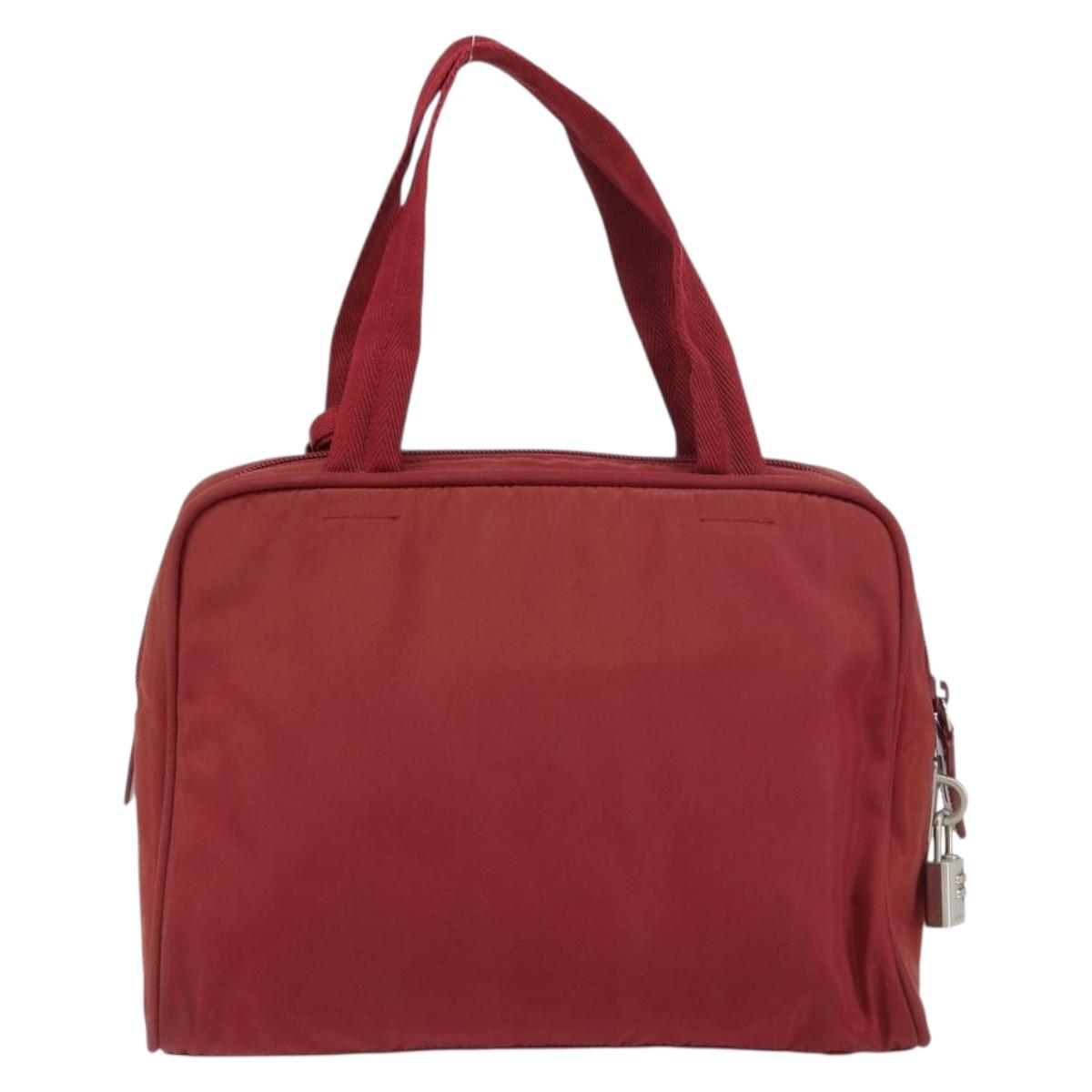 PRADA Hand Bag Nylon Red Silver Auth BA8645