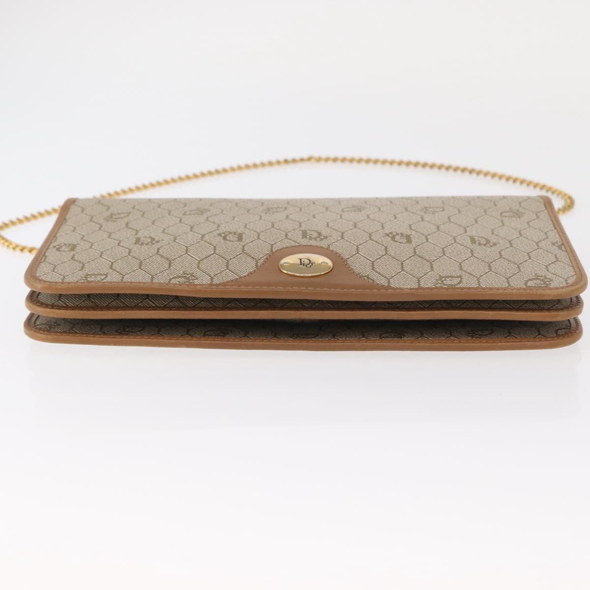 Christian Dior Trotter Canvas Chain Shoulder Bag Beige Gold Auth BA8648
