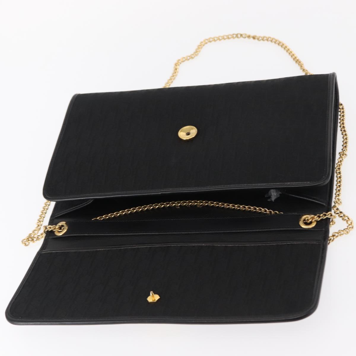 Christian Dior Trotter Canvas Chain Shoulder Bag Black Gold Auth BA8649