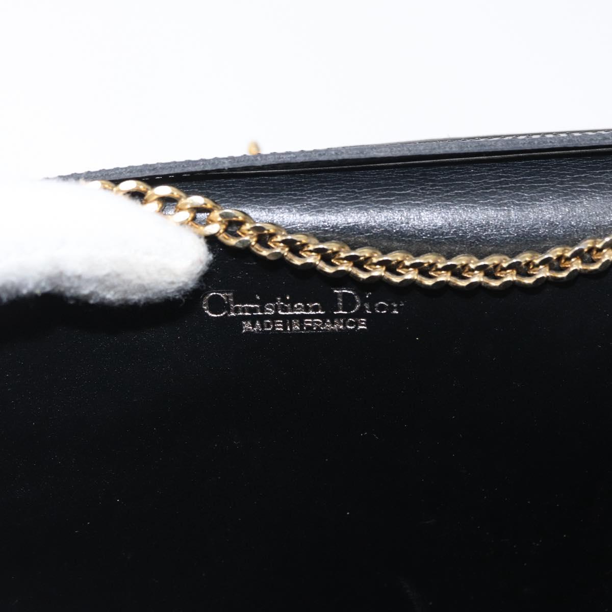 Christian Dior Trotter Canvas Chain Shoulder Bag Black Gold Auth BA8649
