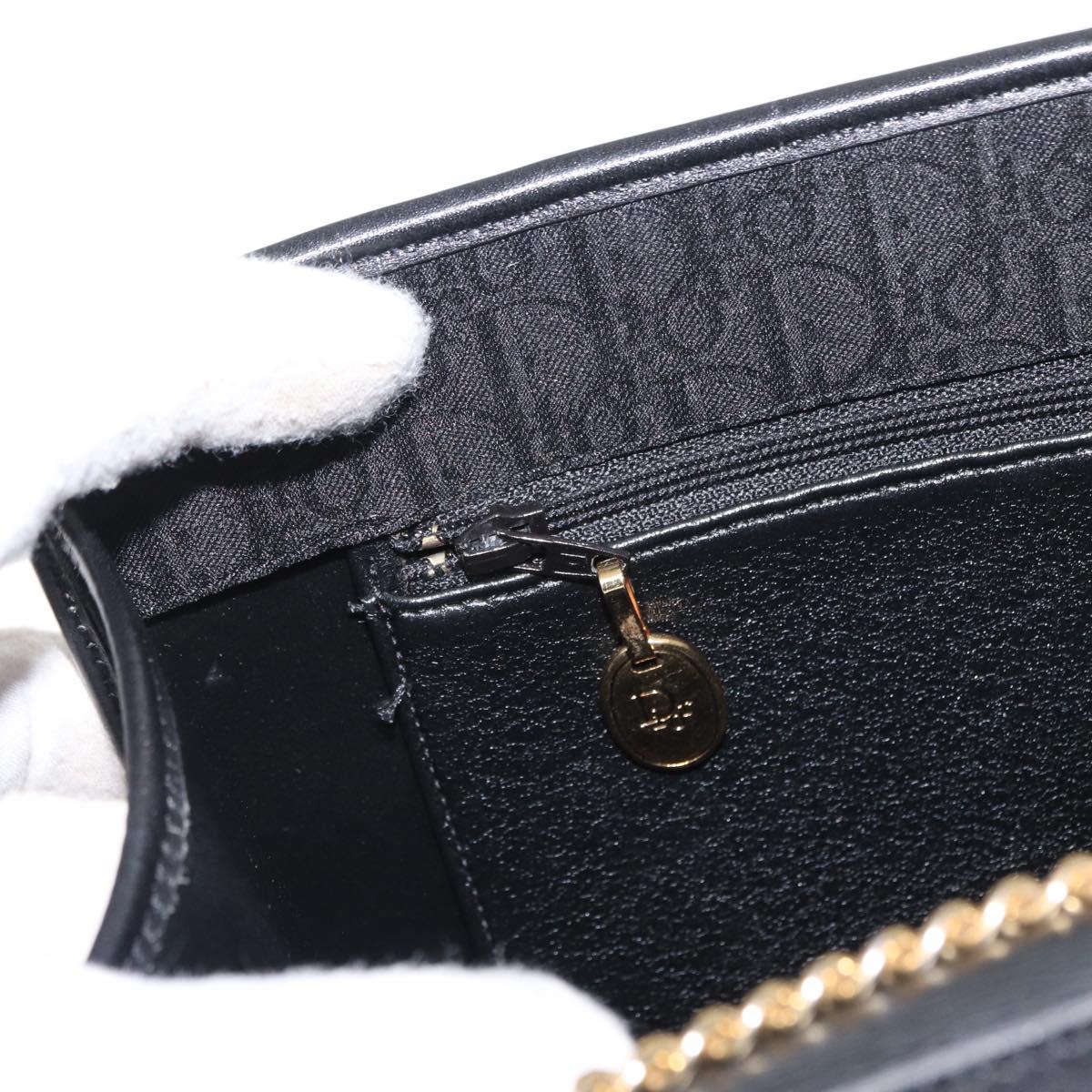 Christian Dior Trotter Canvas Chain Shoulder Bag Black Gold Auth BA8649
