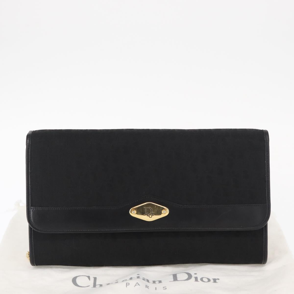 Christian Dior Trotter Canvas Chain Shoulder Bag Black Gold Auth BA8649