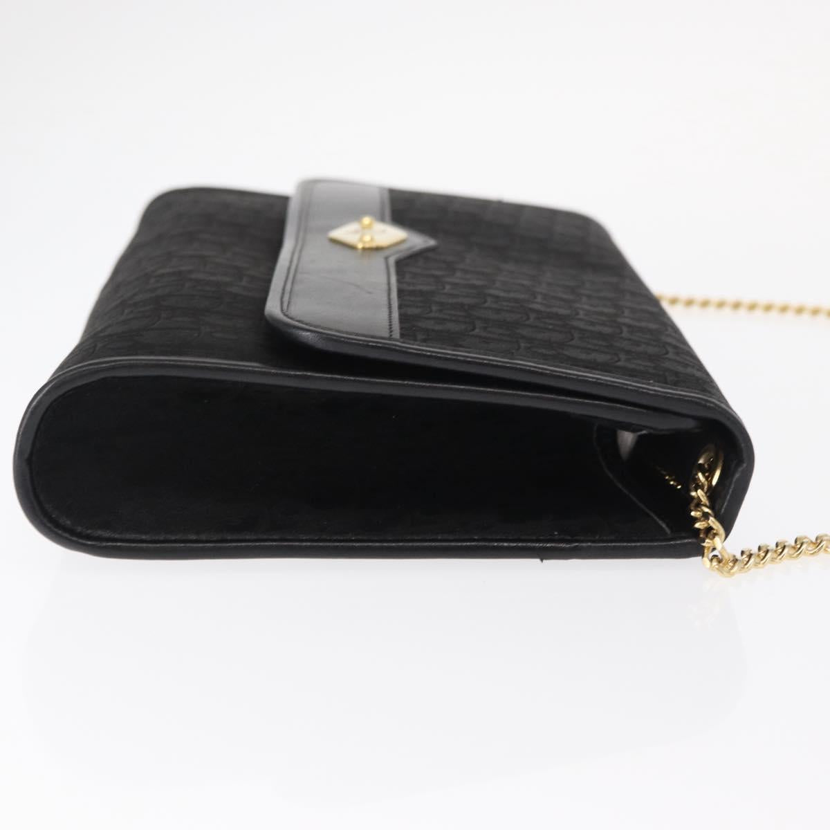 Christian Dior Trotter Canvas Chain Shoulder Bag Black Gold Auth BA8649
