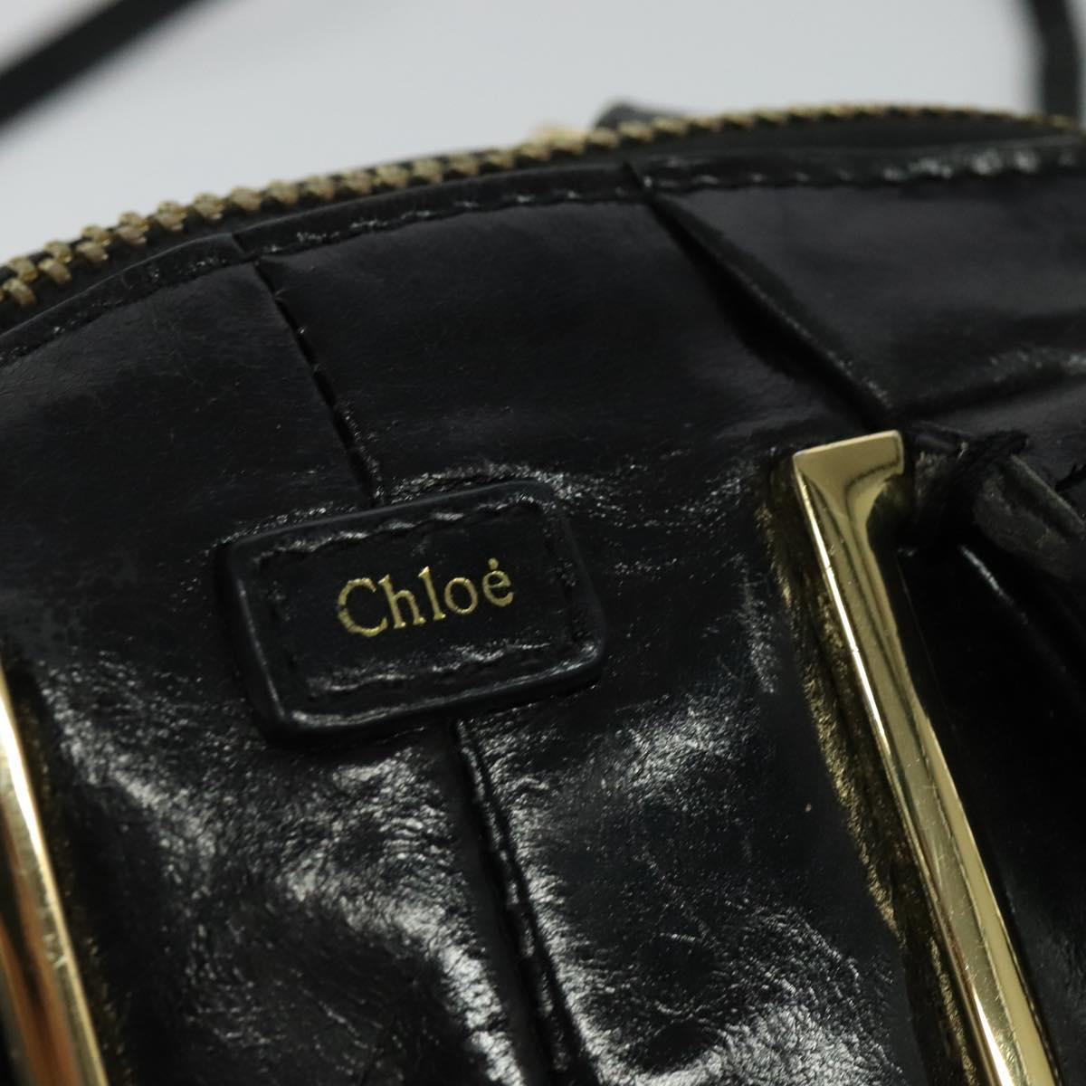 Chloe Etel Hand Bag Leather 2way Black Gold Auth BA865