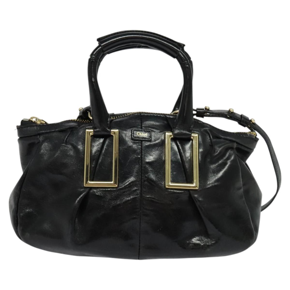 Chloe Etel Hand Bag Leather 2way Black Gold Auth BA865