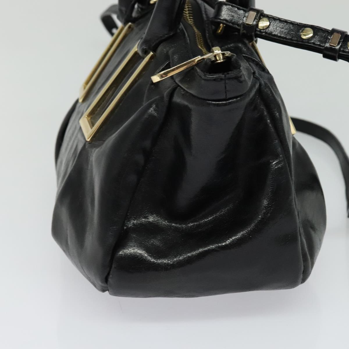 Chloe Etel Hand Bag Leather 2way Black Gold Auth BA865