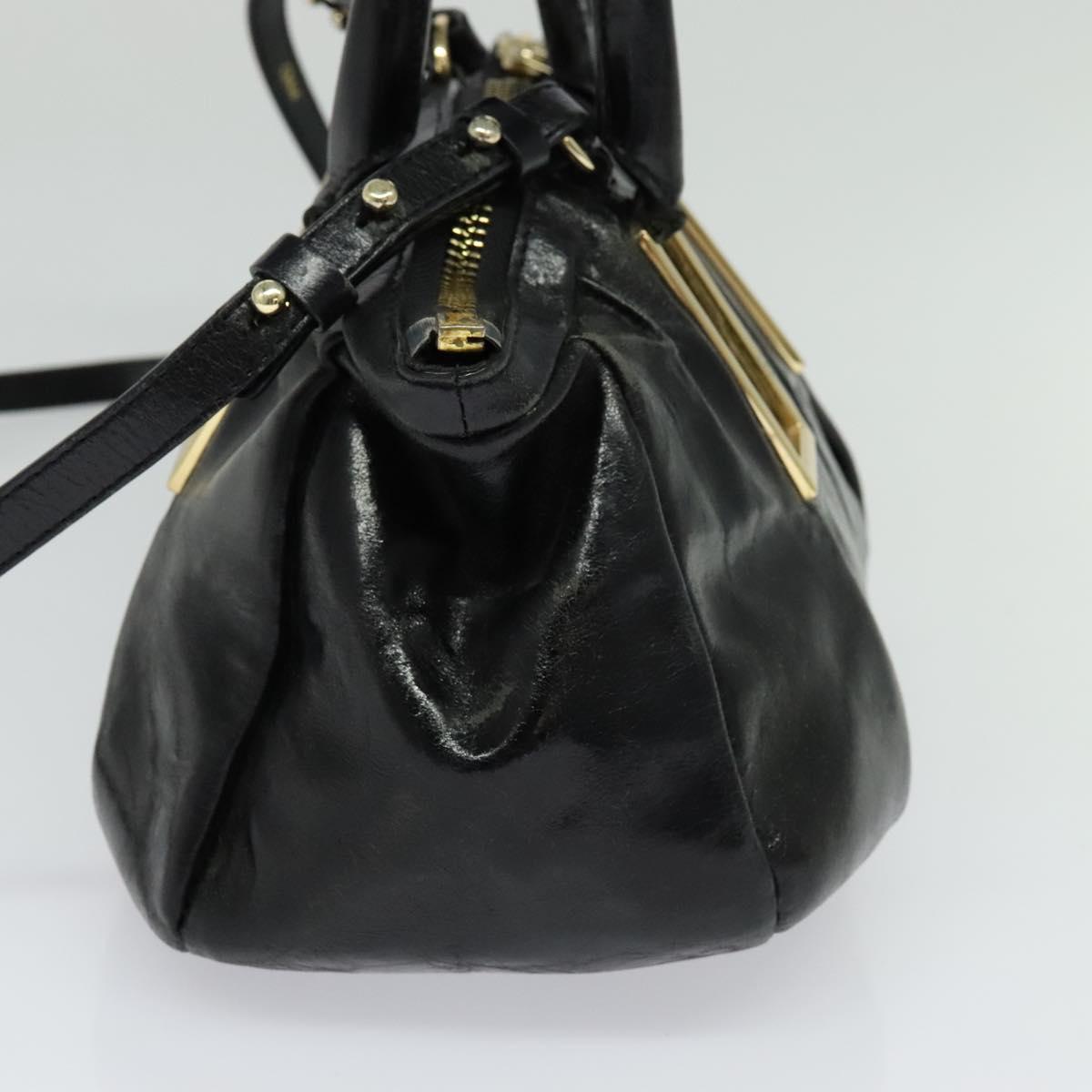 Chloe Etel Hand Bag Leather 2way Black Gold Auth BA865
