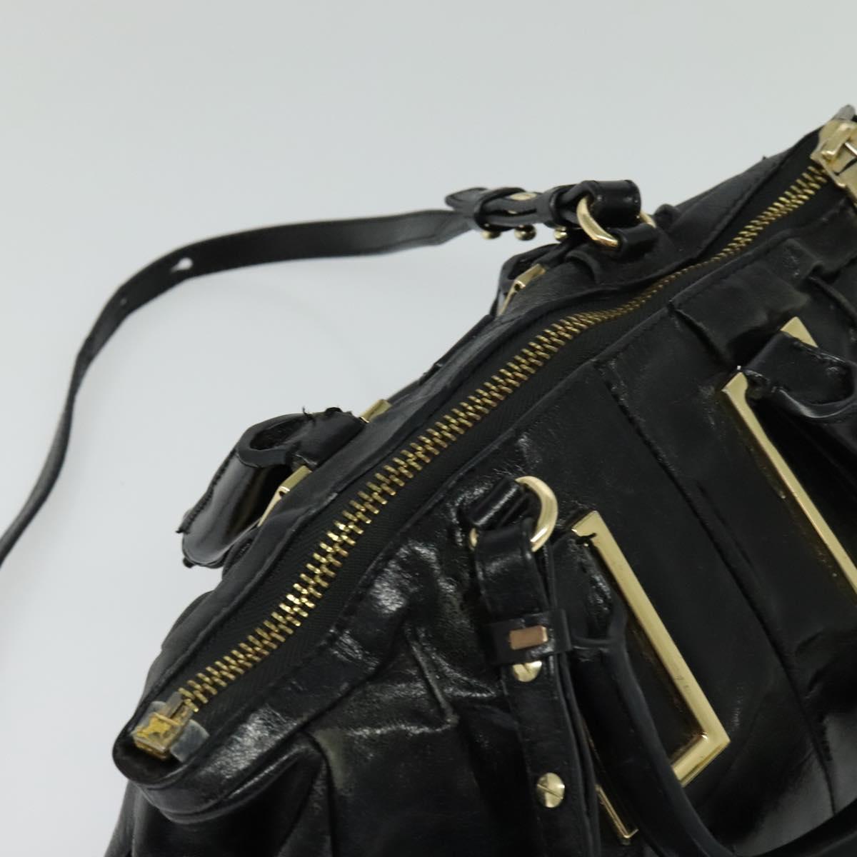 Chloe Etel Hand Bag Leather 2way Black Gold Auth BA865