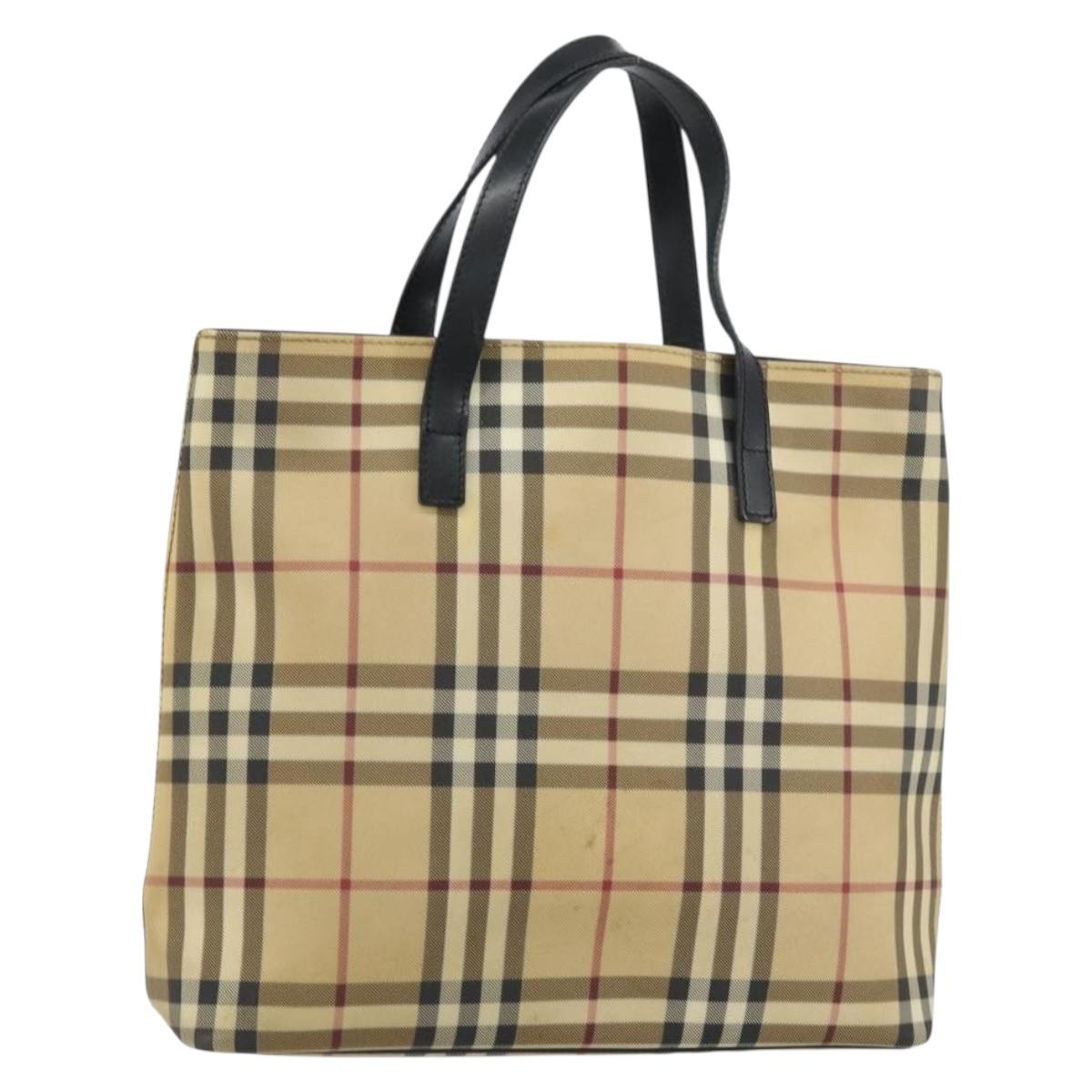 BURBERRY Nova Check Tote Bag PVC Beige Silver Auth BA8674
