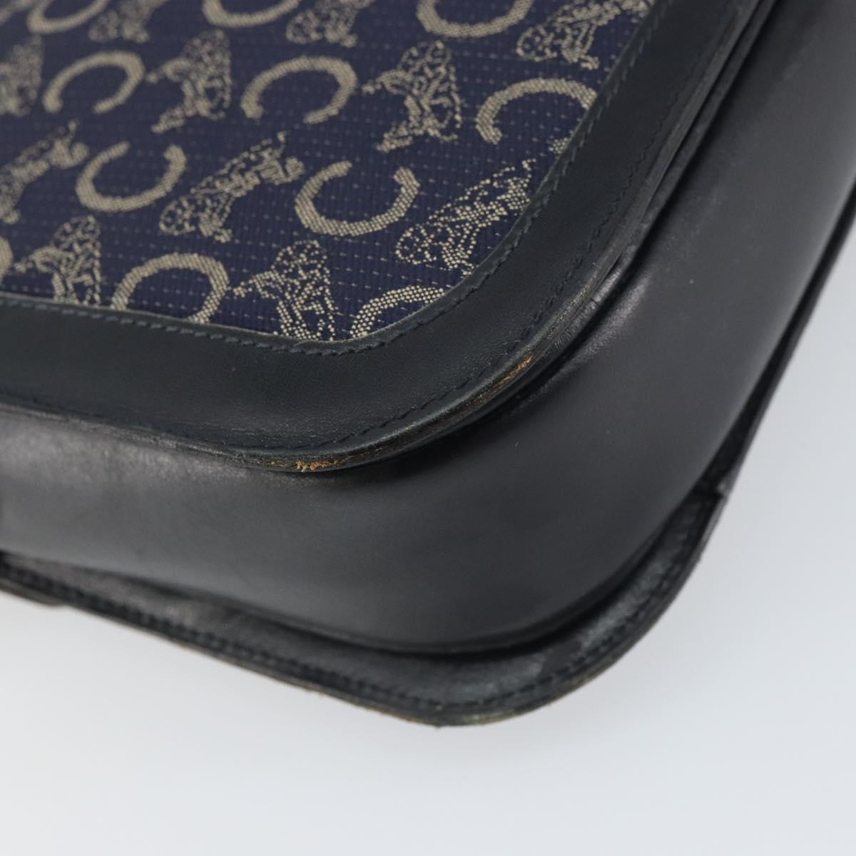 CELINE C Sulky Shoulder Bag Canvas Navy Gold Auth BA8677