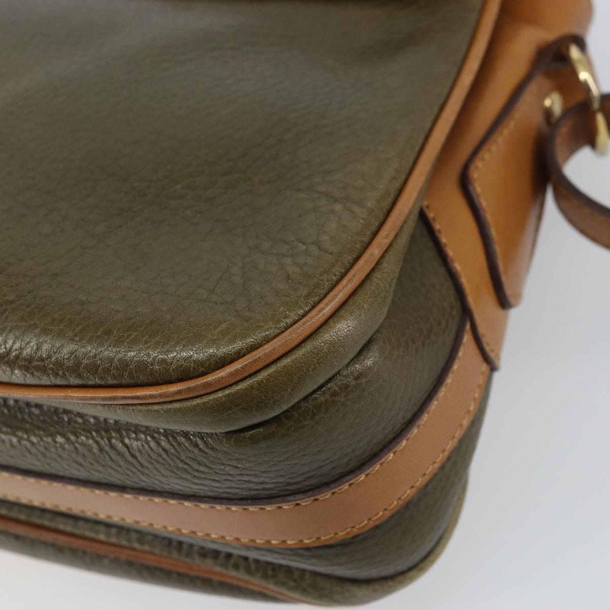 CELINE Shoulder Bag Leather Khaki Gold Auth BA8678